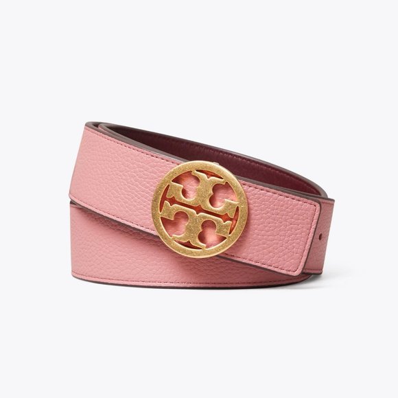 Tory Burch Reversible Logo WIDE Belt Burgundy Port Pink Magnolia - Picture 9 of 9